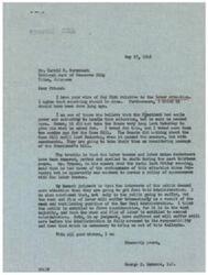 ["The document is a letter from George B. Schwabe to Harold E. Rorschach discussing the labor situation and the actions of the administration. Schwabe criticizes the administration for appeasing labor bosses and not taking action to address the labor issues. He believes that the public and rank and file of labor deserve more attention and that the administration needs to take responsibility and make necessary changes. Rorschach responds with a comment on the administration's priorities in addressing labor and compulsory service for young men in the context of war."]