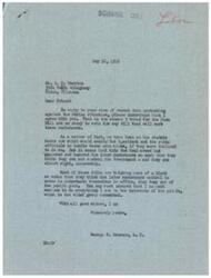 ["Mr. R.W. Overton writes to Congressman George B. Schwabe protesting against the strike situation and demanding immediate legislation to control labor racketeers, specifically calling out John L. Lewis. Congressman Schwabe responds, agreeing with Overton and expressing his willingness to vote for bills that will curb the influence of labor racketeers on the government. Schwabe criticizes the New Deal crowd for appeasing labor racketeers and prioritizing their own political interests over the public good. He reassures Overton of his commitment to serving the public."]
