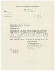 ["The document is a brief expression of appreciation to Congressman Geo. B. Schwabe for his support of the Case Bill H.R. 5262. The writer mentions the positive public reaction to the Congressman's actions and thanks him for his support."]