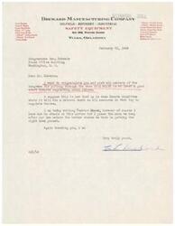 ["The document is a letter from Deckard Manufacturing Company in Tulsa, Oklahoma to Congressman Geo. Schwabe in Washington, D.C. expressing gratitude for the passage of the Case Bill regulating labor unions. The document also mentions writing to Senator Moore in support of the bill and emphasizes the importance of continuing to advocate for the passage of laws regulating unions."]