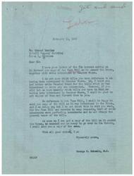 ["Schwabe received a letter from Mr. Edmund Lashley requesting a copy of the Case Bill as it passed the House and bills introduced by Senator Moore. Schwabe is unsure which bills Lashley is referring to and suggests he write to Senator Moore directly. Schwabe will send Lashley a copy of the Case Bill as originally introduced and will also send a copy of the bill as it passed the House once he obtains it."]