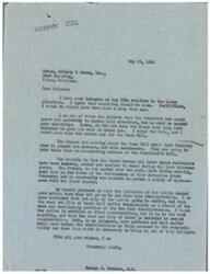 ["The sender, George B. Schwabe, received a telegram urging him to take action and support legislation that would remove organized labor's exemption from antitrust and anti-racketeering laws. Schwabe expresses his belief that the President needs more authority to handle the labor situation, and criticizes the current Administration for being weak and vacillating. He believes that the public and the rank and file of labor are both suffering and deserve more consideration. Schwabe concludes by expressing his concern that the Administration needs to take necessary action to address the labor situation."]