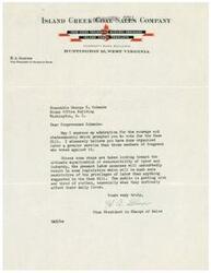 ["The document is a letter from H.A. Glover, Vice President of Island Greek Coal Sales Company, to Congressman George B. Schwabe expressing support for the Case Bill, which aims to equalize responsibility between labor and industry. Glover believes that if steps are not taken to address labor excesses, more restrictive legislation may be passed in the future. He commends Schwabe for his support of the bill."]