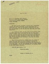 ["The document is a response from George B. Schwabe, a member of Congress, to a telegram from Allied Bearing Supply Company protesting against labor leaders and the strike situation. Schwabe agrees with their concerns and expresses his support for legislation to curb the power of labor racketeers and protect small businesses. He criticizes the New Deal administration for pampering labor racketeers and prioritizing their own interests over the public good. Schwabe reassures the company of his commitment to working in the interests of the public and expresses his willingness to support legislation to address their concerns."]
