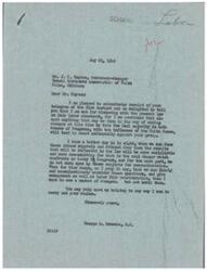 ["The document from George B. Schwabe expresses support for not making changes to the current law on fair labor standards, as any changes could have negative consequences. He mentions the influence of the New Deal majority in Congress and expresses concern about the potential for more socialistic and communistic laws. He states that changes should only be made after fair consideration of both management and labor. The telegram from the Retail Merchants Association urges Schwabe to vote to leave the coverage of the Fair Labor Standards Act as it is and not change the language of retail exemptions."]