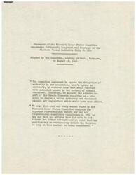 ["The Missouri River States Committee opposes giving unchecked powers to any authority in control of natural resources and does not support the creation of a valley authority. They recommend continued representation before Congressional committees considering S. 555 and endorse the progress made on the Missouri Basin program. They recommend appropriations for construction projects, adjustments to engineering specifications, cooperation with states on land and water use policies, and respecting the rights and interests of states during planning and operation of facilities. They pledge state cooperation in developing land and water resources and support the coordinated plan of the Bureau of Reclamation and the Army Corps of Engineers."]