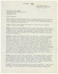["In a letter to Congressman George Schwabe, J.H. Skinner expresses his views on various important issues. He supports labor organizations but believes they should fulfill their commitments under contracts. He criticizes government spending and calls for drastic reductions to avoid economic disaster. He advocates for a firm foreign policy and suggests tying loans to Britain to imports. Skinner expresses concern about the state of the country and his decision to stop purchasing bonds. He emphasizes the need for responsible spending and expresses his patriotism as a veteran."]