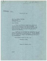 ["The document is a letter from George B. Schwabe to Mr. C. A. Cohee, Chairman of the Town Council in Ketchum, Oklahoma, discussing the loan to England and expressing gratitude for the support of the people in his district. Schwabe also mentions his desire to render service to the residents of Ketchum and sends his best wishes to Cohee and his family."]