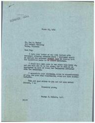 ["Roy M. Hunter writes to George B. Schwabe expressing support for his opposition to the proposed British loan. Schwabe believes the opposition is widespread among GI's, veterans, and citizens. He also criticizes propaganda about reconversion delays and calls for the abolition of bureaus to allow reconversion to proceed normally. Schwabe appreciates Hunter's support and compliments."]