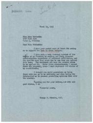 ["The sender received a postal card from Miss Anne Robinette asking for support for a loan to Great Britain. However, after conducting a survey of voters in his district, he found that the majority were against the loan. As a representative of his constituents, he cannot support the proposal. He appreciates her understanding and sends his best wishes."]