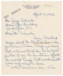 ["The author is writing to Honorable  Singe Schwabe about the importance of accepting a loan to maintain trade with British countries. They mention the support of prominent figures and argue that it is good business to accept the loan. They express concern about the impact on US prosperity if trade with sterling countries is affected by refusing the loan and will be watching for Schwabe's vote on the issue."]
