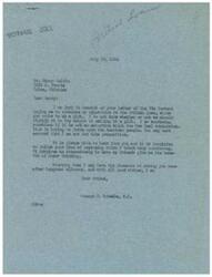 ["Mr. Harry Calvin urges George B. Schwabe to continue opposing the British loan, which he views as extortion by the New Deal Administration. Calvin expresses his support for Schwabe's reasoning and asks him to reject the loan to avoid paying tribute to England. Schwabe appreciates Calvin's perspective and plans to meet with him after Congress adjourns."]
