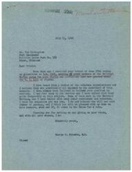 ["Congressman George B. Schwabe received a letter from Ted Livingston, Post Commander of Sullivan Lewis Post No. 182, urging him to oppose bill H.R. 2346 which grants members of the Merchant Marine similar rights to veterans under the G.I. bill. Schwabe agrees with Livingston's position and believes that the bill is unlikely to pass. He assures Livingston that he will vote against the measure if it comes to the House for a vote."]