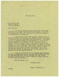 ["Mrs. Anna E. Webb writes to Representative George B. Schwabe expressing her disappointment in the lack of support for Merchant Marine boys who were promised benefits similar to those of other armed forces. She urges Schwabe to support the Seamen's Bill of Rights, H.R. 2346, and provide these boys with the respect, readjustment facilities, education, and disability insurance they deserve. Schwabe responds, acknowledging the issue and expressing his sympathy and willingness to work towards a fair solution."]