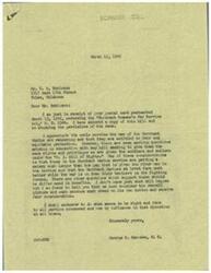 ["Mr. Robinson wrote to Mr. Schwabe asking for his support of the Merchant Seamen's War Service Act, H.R. 2346. Mr. Schwabe responded, expressing his appreciation for the service of the Merchant Marines but also raising concerns about the bill granting them the same benefits as soldiers and sailors. He stated that each measure must be considered on its own merits and that he would strive to do what is fair for all parties involved."]