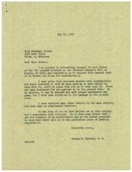 ["Miss Edna Mary Letson wrote a letter to George B. Schwabe, a member of the House of Representatives, asking for his support of the Merchant Seamen's Bill of Rights, H.R. 2346. In response, Schwabe acknowledged receiving the letter and stated that he is still considering the proposed measure and has not made any commitments. He mentioned that he has doubts about the bill passing in its current form but appreciates the input from constituents like Letson."]