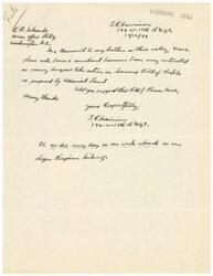 ["The document is a letter from L.B. Schwabe to their brother, expressing interest in Congress taking action on a Seamen's Bill of Rights proposed by Admiral Land. The author asks if their brother supports this bill and thanks them in advance for their response. The author also mentions that they are a merchant and are interested in the topic."]