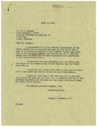 ["A letter from George B. Schwabe to R. G. Granger, Post Commander of AMVETS, discusses the introduction of a Resolution regarding the Merchant Seamen's War Service Act in the Congressional Record. Schwabe expresses his support for veterans and their issues, mentioning that he had four sons in the service during the war. Granger had previously sent a Resolution opposing the Act to Senator Elmer Thomas, seeking his opposition to the measure. The document emphasizes the importance of working together to support veterans."]