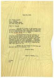 ["The document dated March 20, 1946, is from George B. Schwabe to Mr. Melvin Coryell regarding H. R. 2346, also known as the Merchant Marine Bill of Rights. Schwabe is not familiar with the provisions of the bill and mentions that it is still being considered by the Committee on Merchant Marine and Fisheries. He states that hearings have been held and the bill is now before a sub-committee for further study. Coryell is urged to support the bill and provide feedback on it as soon as possible."]