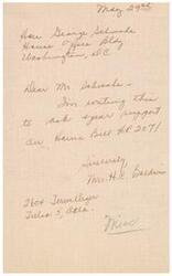["Mrs. H.C. Badru is writing to Mr. George Schwabe to ask for his support for the Home Bill H.R. 207. She provides her address in Oklahoma and signs the letter sincerely."]