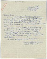 ["The document is from a merchant seaman named Junior Robinson, who is requesting support for Bill HR-5256 which would provide unemployment insurance benefits for American workers at sea. Robinson highlights the difficult job of delivering goods during wartime and the high casualty rate among seamen. He asks for a response and support for the bill."]