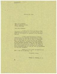 ["Mrs. Wheeler wrote to Congressman George B. Schwabe requesting his support for Bill H. R. 5477, which benefits members of the Merchant Marine. Schwabe responded, stating that he is studying the issue and will give it thorough consideration before voting on it. He assures Mrs. Wheeler and the Tulsa Chapter of the Maritime Mothers' Club that he will do his best to support the legislation."]