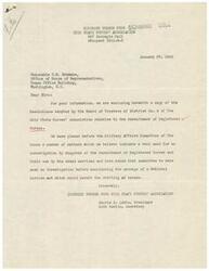 ["District Number Four of the Ohio State Nurses' Association has sent a letter to Honorable C.B. Schwabe regarding the recruitment of Registered Nurses and their use by the armed services. They have requested an investigation by Congress before passing a National Service Act that would permit the drafting of nurses. The document includes a copy of resolutions denouncing accusations of lack of patriotism towards Registered Nurses and calling for a review of the recruitment program to address any deficiencies."]