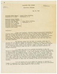 ["The author of the letter is expressing opposition to a proposed \"Fair Employment Practice Act\" that would make it unlawful for employers to discriminate based on race, creed, color, national origin, or ancestry. They believe federal legislation cannot eliminate these types of discrimination and that such a law would create confusion and harm. The author also criticizes existing labor laws, arguing that they are causing harm to industrial prosperity and the welfare of labor. They urge the Oklahoma delegation to discourage additional radical legislation until the country can operate on private funds and industry can demonstrate its ability to function independently."]
