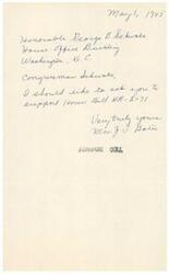 ["In May 1945, Mrs. G.G. Botes wrote a letter to Congressman George B. Schwabe asking for his support of House Bill HR-2071."]