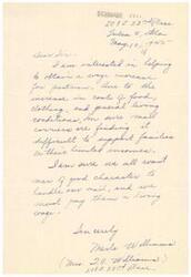 ["Merle Williams is writing a letter expressing interest in helping mail carriers obtain a wage increase due to the rising costs of living. She believes it is important to pay mail carriers a living wage in order to ensure they can support their families and maintain good character while handling mail."]