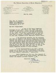["The document is a letter from L. T. Woolley to Congressman Geo. W. Schwabe, thanking him for his efforts in supporting a bill to revise the salary scale for postal employees. Woolley expresses appreciation for Schwabe's stance on the issue and hopes for further progress in addressing the salary disparities. Woolley also mentions a missed opportunity to meet with Schwabe in person and ends the letter with gratitude and best wishes."]