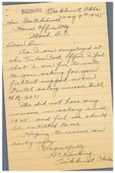 ["The document is from a postal employee at the Tulsa Post Office requesting support for a postal salary increase bill, H R-2071, as they have not received a salary increase since 1925 and feel they are entitled to one. They are hoping for a prompt reply from the recipient."]