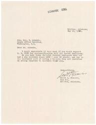 ["Scott Francis is writing to Congressman George B. Schwabe to request his support for H.R. 3035, a bill for pay reclassification for Postal Employees. Francis highlights that these employees have not had a pay increase since 1925 and are justified in asking for an increase due to the increased cost of living."]
