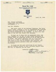 ["The document is thanking Congressman George B. Schwabe for his support of H. R. 2071, as well as his verbal assurance of support when their committee visited him in Tulsa. The postal employees appreciate his efforts and are looking forward to his continued support when the bill is reported out for vote."]