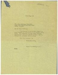 ["Mrs. Jean Jennings sent a telegram to George B. Schwabe, a congressman, asking for his support of H.R. 2071. Schwabe acknowledged the telegram and expressed his willingness to further the interests of her group. Mrs. Jennings then sent a follow-up telegram asking Schwabe to ask the House Post office Committee to report H.R. 2071 favorably for an early vote."]