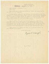 ["Byron E. Waugh of Tulsa, Oklahoma, expresses his thanks and appreciation to Honorable  George B. Schwabe for his work in Congress, particularly for his support of a postal employees' salary bill and for requesting a Christian observance of D E Day. Waugh mentions his involvement in the Republican effort last fall and expresses gratitude for Schwabe's dedication to the welfare of the United States and his district."]