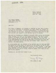 ["Mary E. Page, a resident of Oklahoma, is writing to Honorable  George Schwabe to ask for his support for Bill HR-2071, which aims to increase the salaries of carriers in the civil service to attract new workers and better handle the growing demands of their routes. She believes that the current salaries do not reflect the cost of living and are leading to a shortage of carriers."]