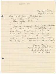 ["The document is asking Honorable George B Schwabe to support Bill (5-908)HR-2071, which would provide an increase in salary for substitutes and auxiliary employees. The sender believes that the current salary is insufficient for these employees to support themselves or their families."]