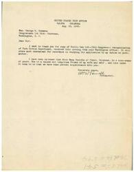["The postmaster of the United States Post Office in Salina, Oklahoma, is writing to Congressman George B. Schwabe to thank him for sending a copy of Public Law 134 from the 79th Congress regarding the reorganization of the Post Office Department. The postmaster mentions a personal connection with Miss Emma Bouldin, who is a kinswoman of the congressman."]