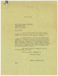 ["The document is a correspondence between Congressman George B. Schwabe and John P. Barton, President of Local #1348 NFPOC, discussing plans for a meeting during the recess of Congress. Schwabe suggests contacting his office around July 16th-18th to arrange the meeting and expresses his excitement to see Barton and others when he returns home. Barton thanks Schwabe for his support in passing a Salary reclassification bill and expresses interest in having Schwabe as a guest at the joint meeting of Tulsa letter carriers and postal clerks."]