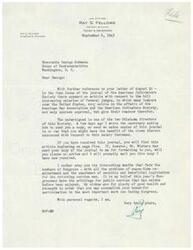 ["The document is from Ray S. Fellows to Honorable George Schwabe discussing an article in the American Judicial Society journal about increasing salaries for federal judges. Ray offers to send George a copy of the article and expresses his admiration for the work Congress is facing in enacting beneficial legislation for returning service men."]