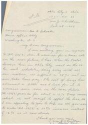 ["The writer is appealing to Congressman Geo. B. Schwabe to support increasing the pay for postal workers in Oklahoma City, who have seen a 25% cut in their take-home pay due to changes in the work schedule. The writer is asking for a 20% increase in pay, rather than the 12% currently proposed in HR 5059."]