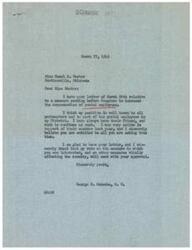 ["Miss Hazel E. Master wrote a letter to Representative George B. Schwabe urging him to support a bill to increase the compensation of postal employees. Schwabe responded, stating that he has always been a friend to postal employees and was active in supporting a similar measure the previous year. He expressed his support for the bill and hoped his vote would meet with Master's approval."]