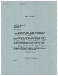 ["Mr. Tippett wrote to Representative  Schwabe urging support for a bill to increase the compensation of postal employees. Schwabe responded, stating he has always been a friend to postal employees and supported their measure in the past. Schwabe assured Tippett that he would continue to support measures benefiting postal employees and hoped his voting record would meet with Tippett's approval."]