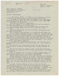 ["A postal clerk named Samuel Bright is writing to Congressman George B. Schwabe to express concerns about the low wages of postal employees. He explains that despite a recent raise, deductions for retirement and taxes have offset any increase in take-home pay. Bright requests support for the Burch-Mead Bill, which would provide a $500 increase for postal employees to help meet the rising cost of living. He asks for Congressman Schwabe's consideration and a reply outlining his opinion on the matter."]