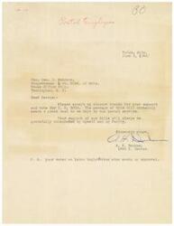 ["The writer, a postal employee from Tulsa, Oklahoma, is thanking Congressman George B. Schwabe for his support and vote on H. R. 5059. The writer expresses gratitude for the congressman's support of postal service bills and labor legislation."]