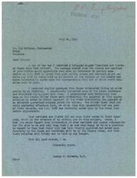 ["The document is a letter from Congressman George B. Schwabe to the Postmaster of Miami, Oklahoma, regarding a telegram received from the clerks and carriers of the post office asking for help with H.R. 5059 to receive their held-up pay. The Congressman explains that the bill has been approved by the House and will likely be approved by the Senate, ensuring that their salaries will not be held up any longer."]