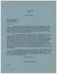 ["George B. Schwabe, a congressman, informs John Parks Jr. about the retroactive payment of premiums on copper, lead, and zinc by the Reconstruction Finance Corporation. He explains the delay in these payments due to the veto of the OPA bill by the President and the need for legislative action. Schwabe also criticizes the administration for not making these payments earlier and denies responsibility for the situation. John Parks Jr. responds by suggesting that Schwabe is not placing blame correctly."]