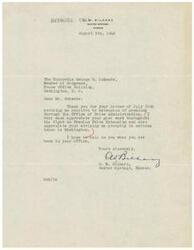["The document is a thank you note to Congressman George W. Schwabe for advising the sender on the extension of premiums through the Office of Price Administration. The sender expresses appreciation for Schwabe's work on the issue and hopes to meet with him in person soon."]