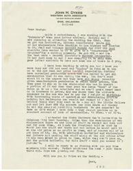 ["The writer, John H. Dykes, mentions receiving a letter from George while working with the \"Schwabe's.\" He discusses difficulties in obtaining merchandise due to production curtailment and price increases. Dykes expresses frustration with wholesalers and jobbers not passing on products at old prices, leading to diminishing profits for retailers. He also mentions attending a hardware convention and expresses a desire to go fishing with George. Dykes ends the letter by mentioning his family and plans to see George at a wedding in Tulsa."]